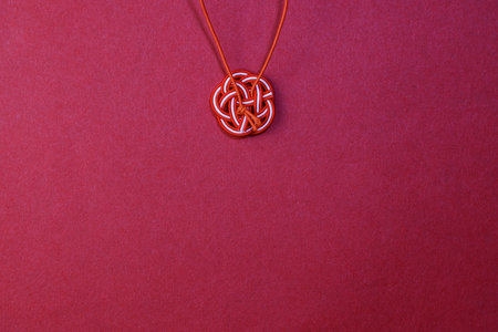 Japanese decoration on a red background with copy space.の写真素材