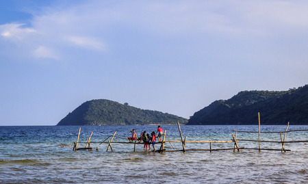 Funny children on beachのeditorial素材