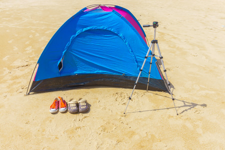Camping at the beachの写真素材