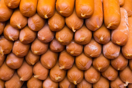 Grilled Sausage on a forkの写真素材