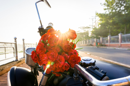 Motorcycle and flowers conceptの写真素材