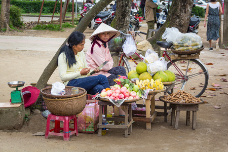 Women selling fruit in streetのeditorial素材