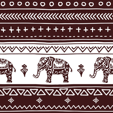 ethnic elephant design - seamless vector repeat pattern, use it for wrappings, fabric, packaging and other print and design projectsのイラスト素材