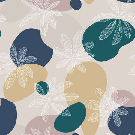 retro tropical leaves design - seamless vector repeat pattern - Colors are interchangeable, use it for wrappings, fabric, packaging and other print and design projectsのイラスト素材