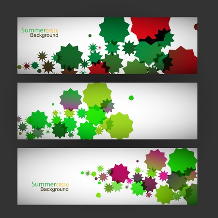 Three stickers with green abstract leafのイラスト素材