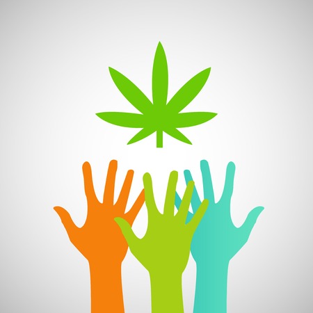 Hands Reaching for a marijuana leafのイラスト素材
