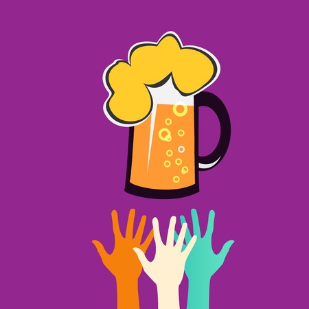Hands reaching for a glass of beerのイラスト素材