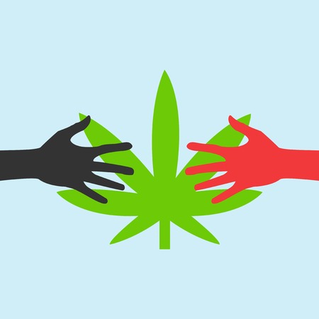 Hands Reaching for a marijuana leafのイラスト素材