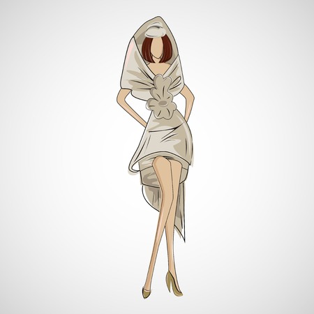 sketch of girl in fashion clothesのイラスト素材