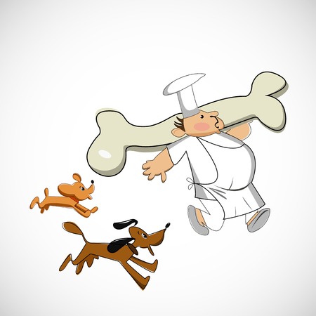 Chef carrying a bone for dogsのイラスト素材