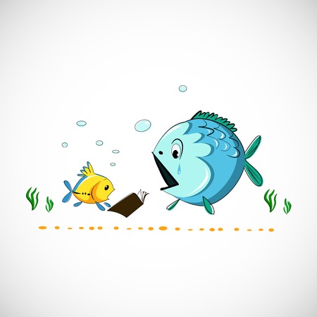drawing funny cartoon sea fishのイラスト素材