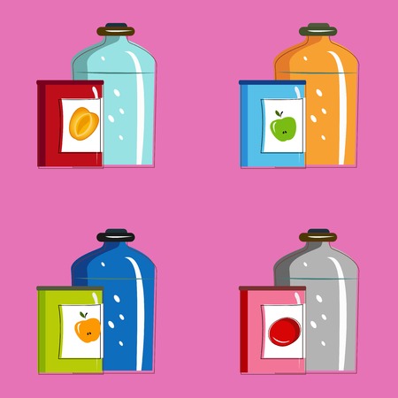 Set jars with tinned vegetables and fruitsのイラスト素材