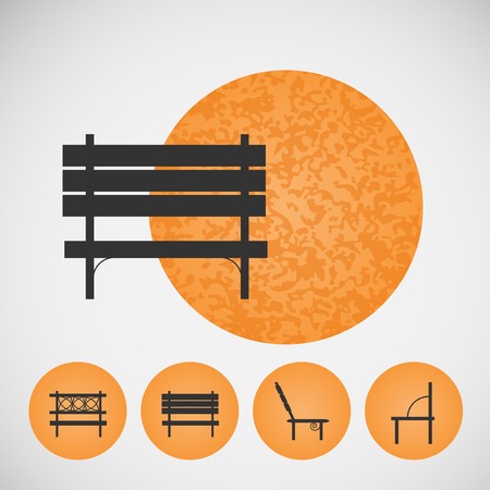 Set vintage street bench on colored backgrounds のイラスト素材