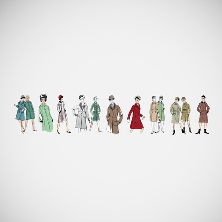 Vector sketch girls in fashion clothes epsのイラスト素材