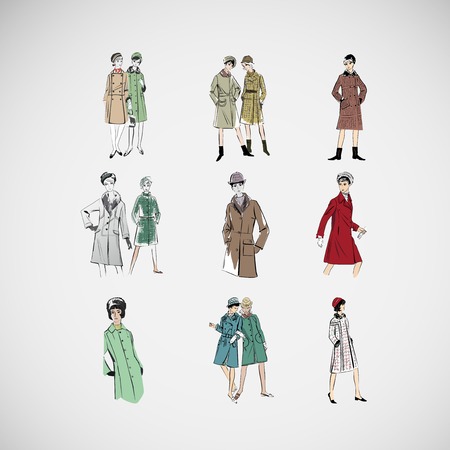 Vector sketch girls in fashion clothes epsのイラスト素材