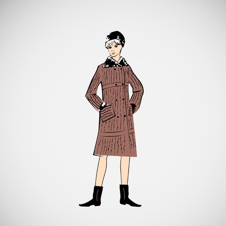 Vector sketch girls in fashion clothes epsのイラスト素材