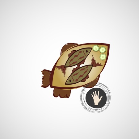 Vector sketch of fried fish on a plateのイラスト素材