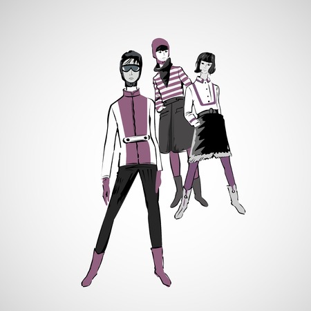 Vector sketch girls in fashion clothes epsのイラスト素材