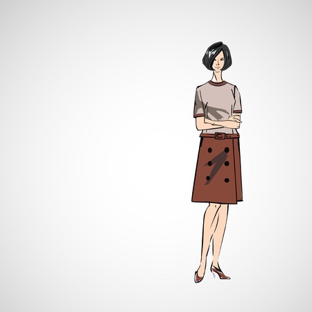 Vector sketch girls in fashion clothes epsのイラスト素材