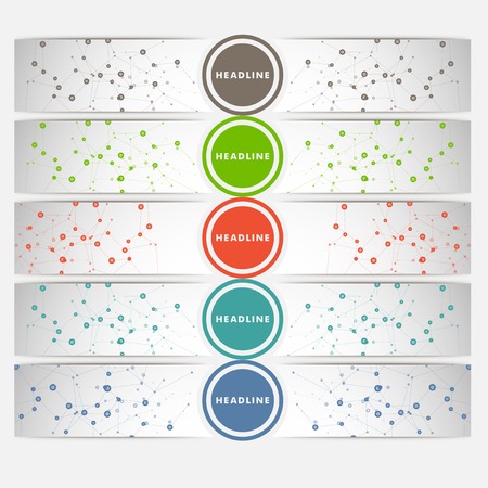 Three vector banner with a molecular structure.のイラスト素材