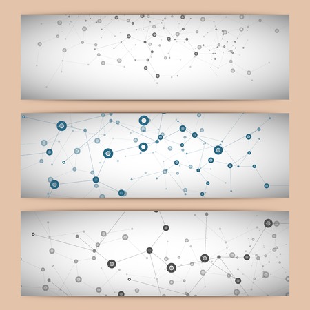 Three vector banner with a molecular structureのイラスト素材
