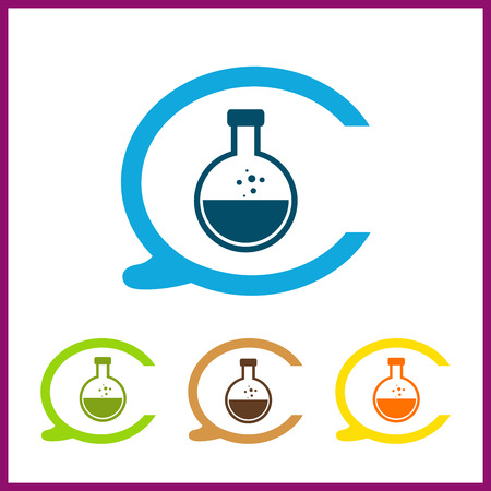Vector icon simple laboratory flask with liquidのイラスト素材