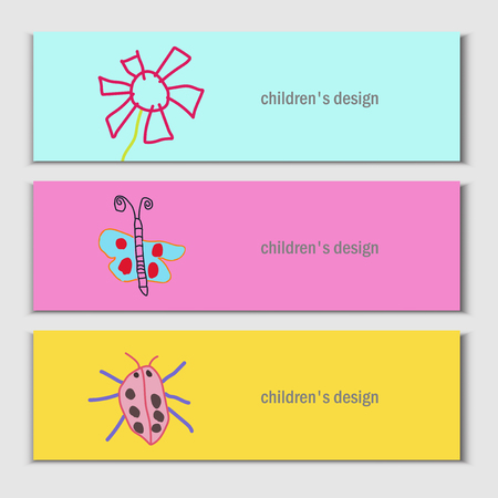 Flower, butterfly, ladybug. Beautiful vector children drawings.のイラスト素材