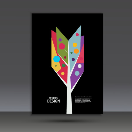 Color abstract tree on dark background. Vector brochure template.のイラスト素材