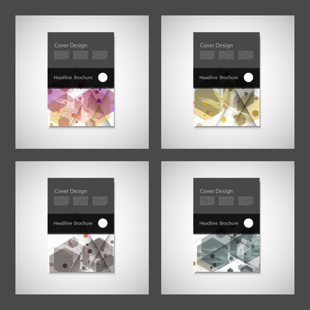 Abstract cover design, business brochure template layout, annual report, booklet or book in A4. Hexagonal geometric creative shapes.のイラスト素材