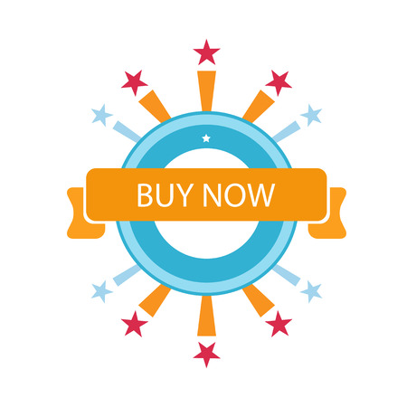 buy now circle button isolated on white background.のイラスト素材
