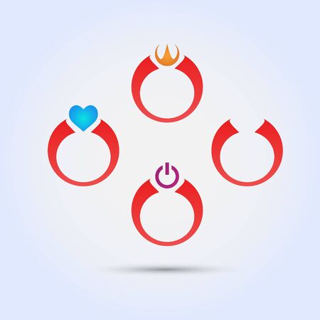 Vector three golden rings with precious stones white background.のイラスト素材