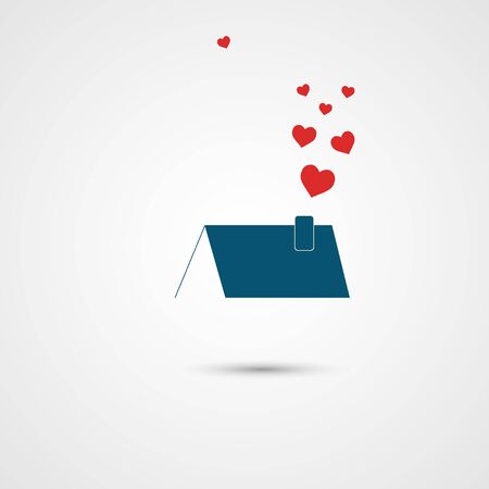 Vector blue house roof with bright hearts white background.のイラスト素材