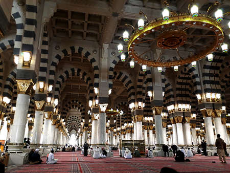 MADINAH, SAUDI ARABIA - FEBRUARY 5, 2017 : Interior view of Nabawiâ€™s Mosque building with...