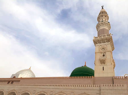 MADINAH, SAUDI ARABIA - FEBRUARY 5, 2017 : View of minaret and green dome of Nabawi Mosque. Nabawi mosque is the second holiest mosque in Islam.のeditorial素材