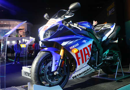 Kuala Lumpur, Malaysia-November 1,2018 :The Yamaha Fiat No 46 bike, ridden by Valentino Rossi
