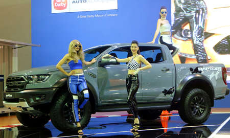 KUALA LUMPUR, MALAYSIA - November 1,2018 : Model posed with Ford Ranger Raptor displayed during...