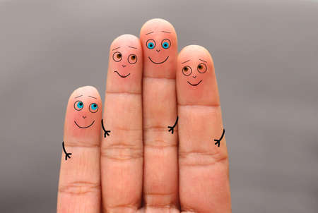 Happy family finger faceの写真素材