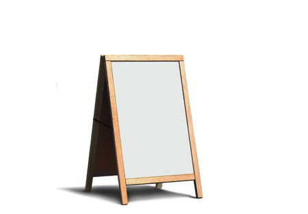 Whiteboard signage stand over white backgroundの写真素材