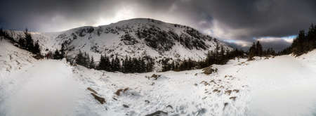 Beautiful landscape of winter Karkonosze mountains, Panoramaの写真素材