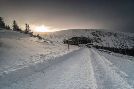 Beautiful landscape of winter Karkonosze mountains, Panoramaの写真素材