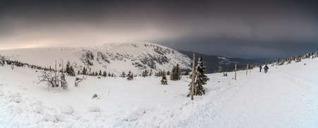 Beautiful landscape of winter Karkonosze mountains, Panoramaの写真素材
