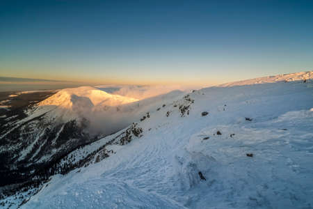 Beautiful landscape of winter Karkonosze mountains, Panoramaの写真素材