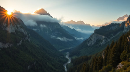 Sunset in the Dolomites, Italy. Panoramic viewの写真素材
