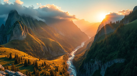 Fantastic sunset in the mountains. Dramatic scene. Alps, Switzerland, Europe. Beauty world.の写真素材
