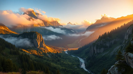 Sunset in the Dolomites, Italy. Panoramic view.の写真素材