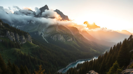 Sunrise in the Dolomites, Italy. Panoramic viewの写真素材