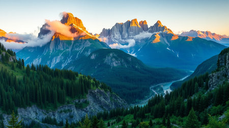 Sunset in the Dolomites, Italy. The Dolomites are a mountain range in South Tyrol, Italy.の写真素材