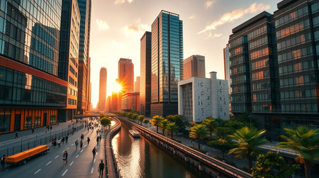 Shanghai Pudong business district at sunset