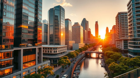 Sunset in Shanghai, China.の写真素材