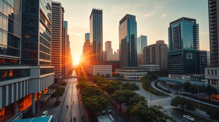cityscape and skyline of shanghai at sunset,China.の写真素材